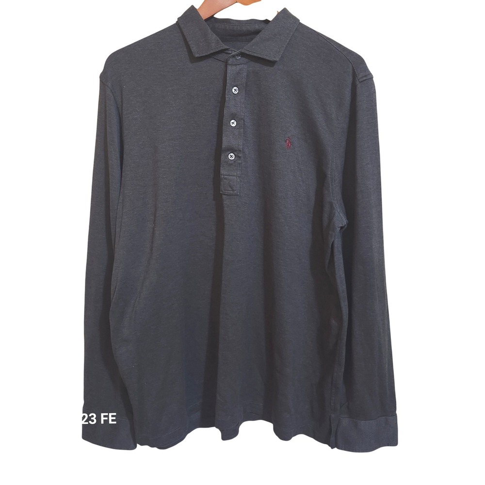 Polo Ralph Lauren Long Sleeve Polo Shirt Men XL Charcoal Grey 100% Cotton Jersey